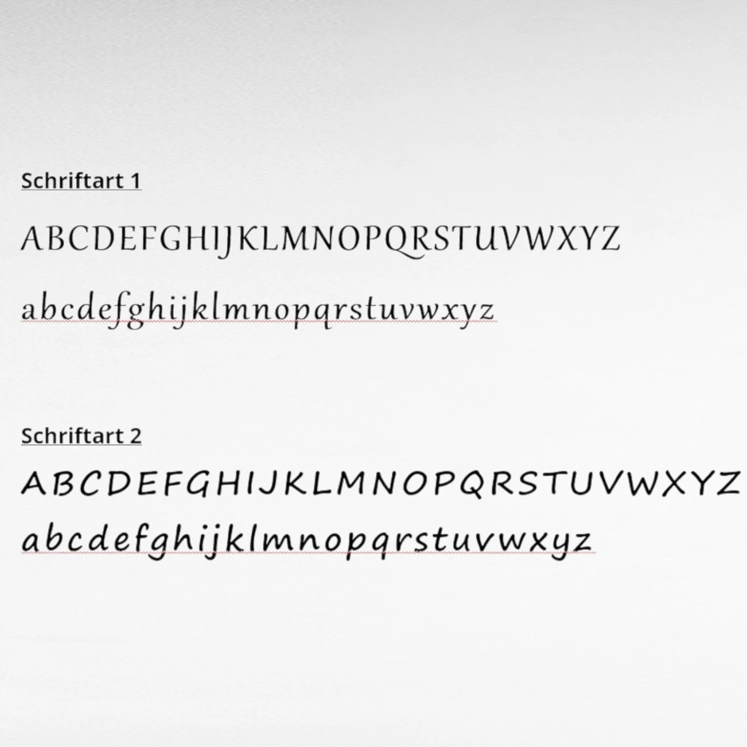 2 Schriftarten mit Alphabet und grossen und kleinen Buchstaben