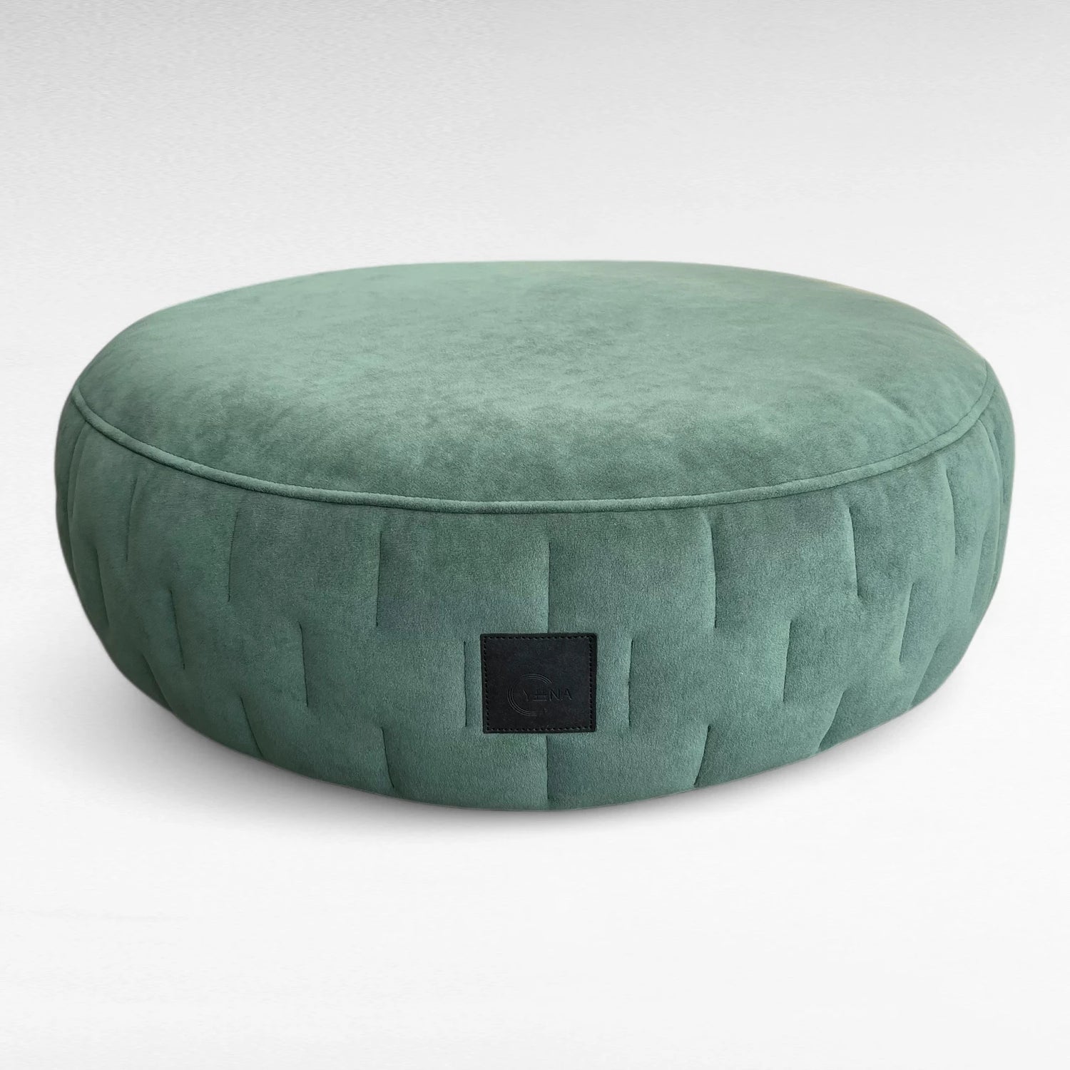 Rundes orthopädisches Hundebett in Farbe smaragdgrün aus Veloursstoff mit seitlicher Designsteppung