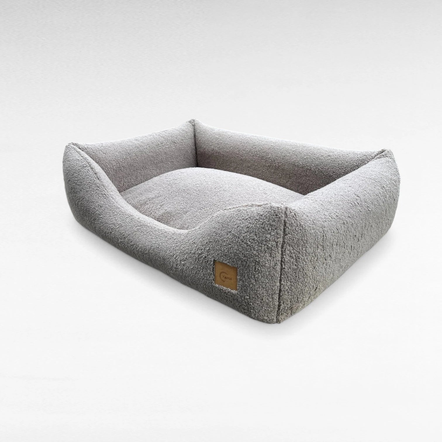 Rechteckiges kuscheliges Boxhundebett ema mit Premium Boucle Bezug in grau