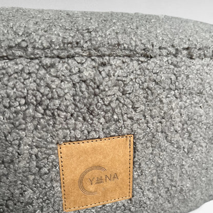 Details rundes orthopädisches Hundebett mit Premium Bouclé Bezug Cuddly Teddy grau