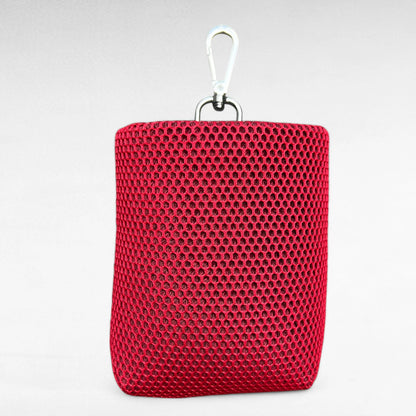 Rechteckiger Leckeribeutel mit Metallkarabiner aus Mesh Material in Farbe rot